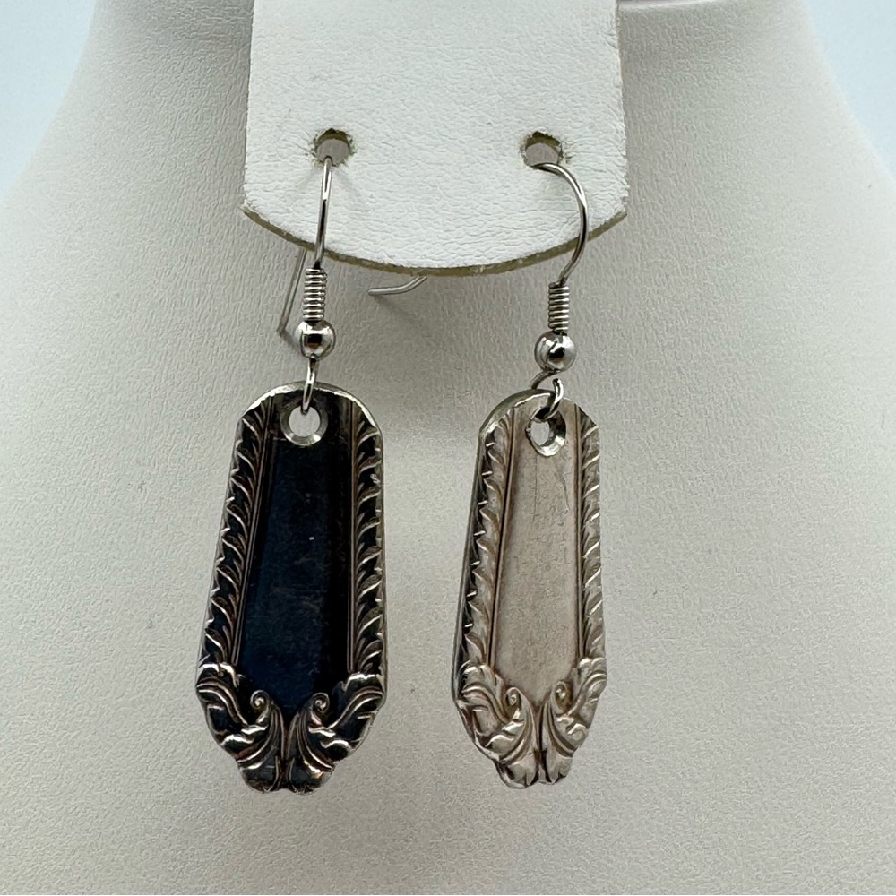 Vintage Spoon Earrings Silver Tone Dangle Flatware Jewelry - Picture 4 of 6